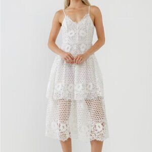 NWT Endless Rose Lace Cami Tiered Midi Dress White size X-Small